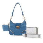 Kit Bolso Cloe Denim Azul Chica Y Cartera Color Plata