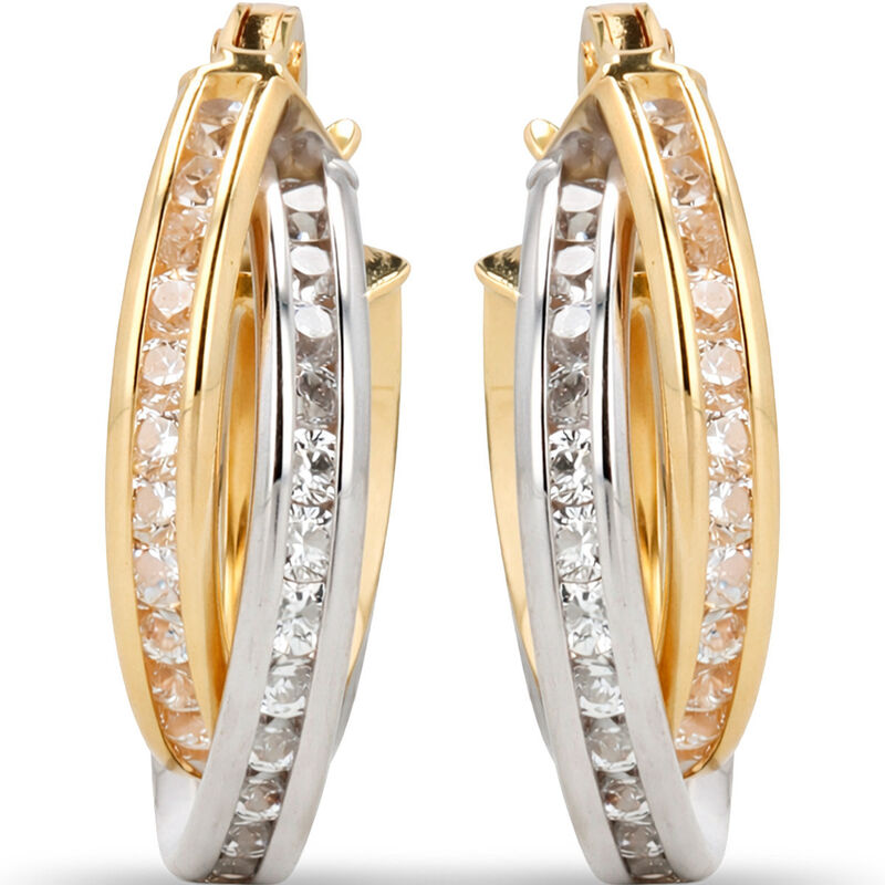 Arracadas Bicolor Oro 10k Con Zirconias 10 mm |... image number null
