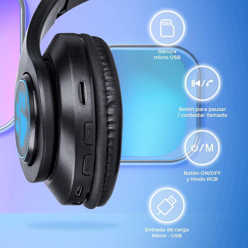 Audífonos Bluetooth Orejas De Gato Negro con Lu... image number null