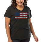 Camiseta De Talla Grande Cuello En V Word Art Para Mujer - Happy 4th of July- Gris