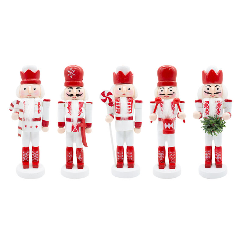 Set 5 Cascanueces De Madera 13cm Blanco Y Rojo ... image number null