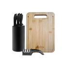 Combo Hudson: Set 4 Cuchillos Antiadherentes + Afilador 3 Tiempos + Tabla Bamb&uacute;