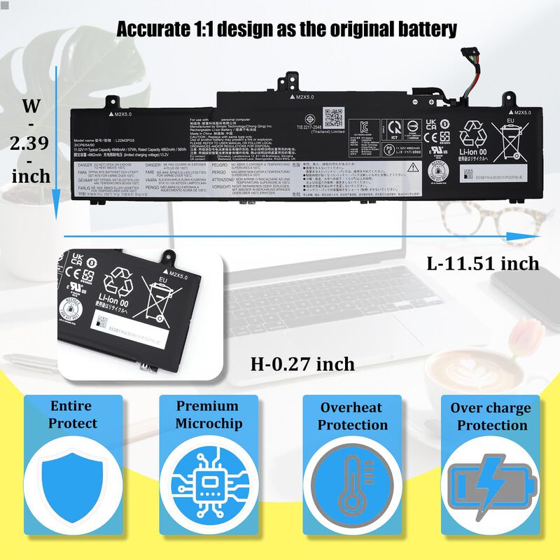 Bater&iacute;a Glottybatt L22m3pg5 57wh Lenovo E14/e16 image number null