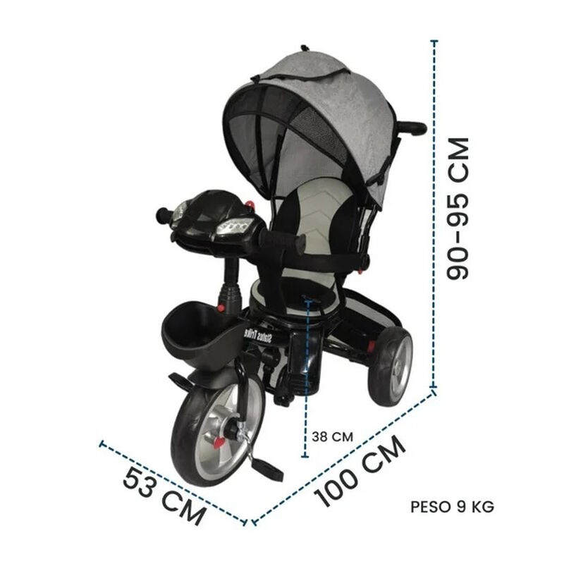Triciclo Para Ni&ntilde;os Gris 7en1 Con Asiento Girat... image number null