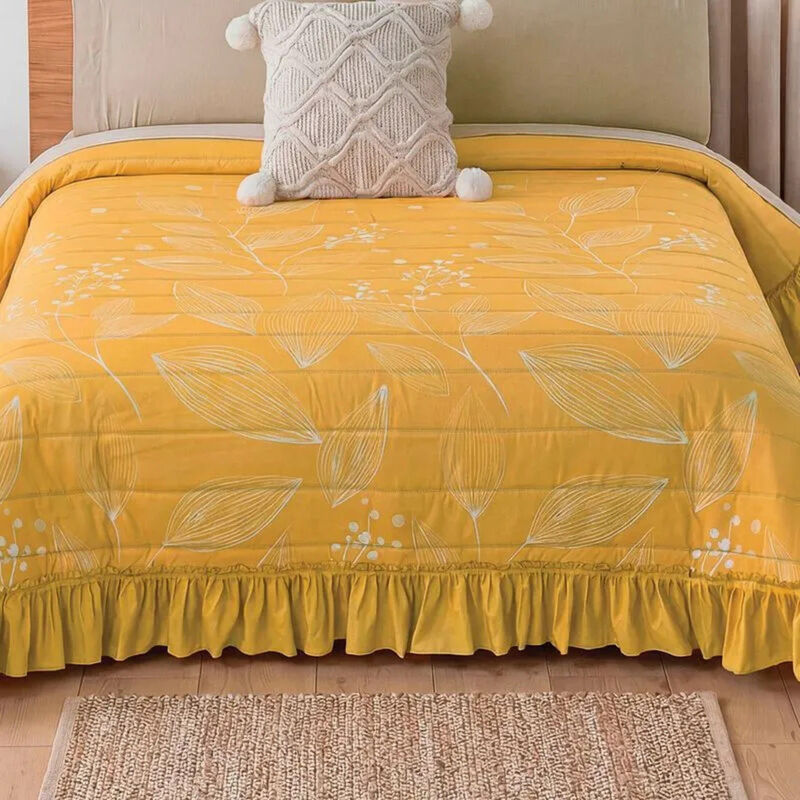 Colcha Neo Ocre Mostaza Matrimonial Con Fundas ... image number null