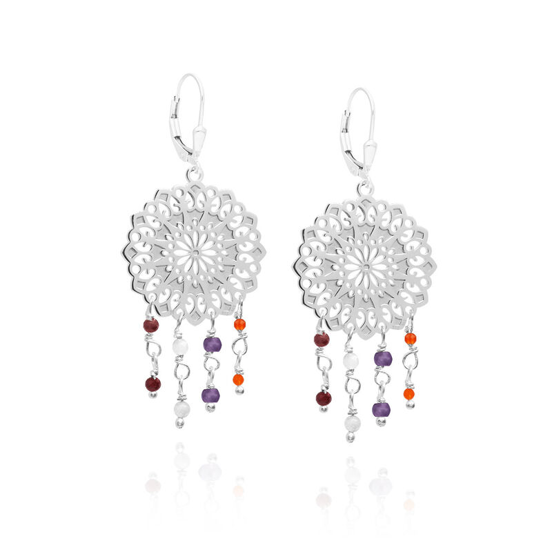 Aretes Largos Gerbera de Plata con Piedras Natu... image number null