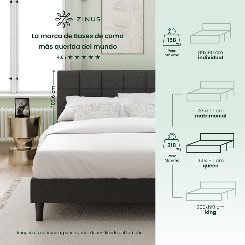Zinus Leo | Base Cama Queen Con Cabecera Y Tapi... image number null