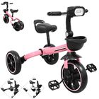 Triciclo 3 en 1 Plegable para Ni&ntilde;os Convertible a Bicicleta y Balance Bike Luz Sonido Apto a partir de 2 A&ntilde;os o Hasta 25 kg - Rosa