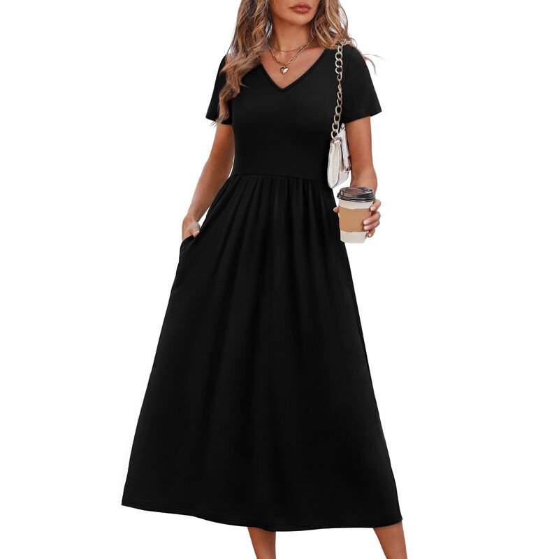 Vestido Ofeefan Negro Midi Fluido Casual Verano image number null