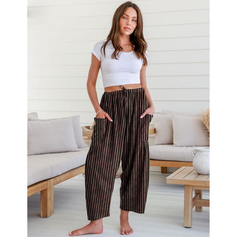 Pantalones Tarse Mujer Pierna Ancha Lino Rayado image number null