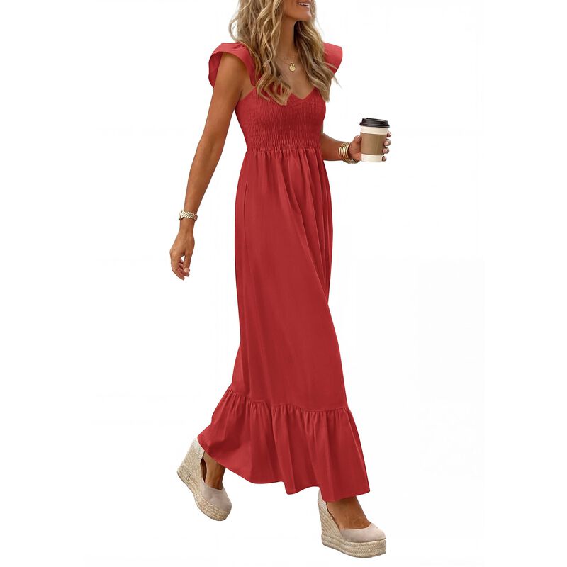 Vestido Prettygarden Maxi Rojo Fruncido image number null