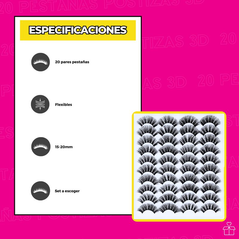 20 Pares De Pestañas Postizas 3d Mixtas Visón H... image number null