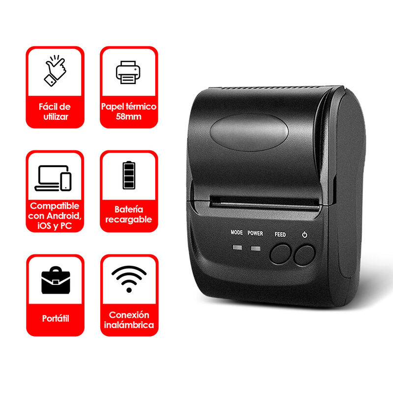 Mini Impresora T&eacute;rmica Port&aacute;til Bluetooth, Inal... image number null