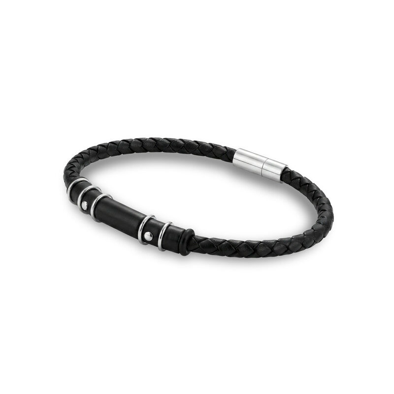 Pulsera De Acero Color Blanco Y Negro Con Piel ... image number null