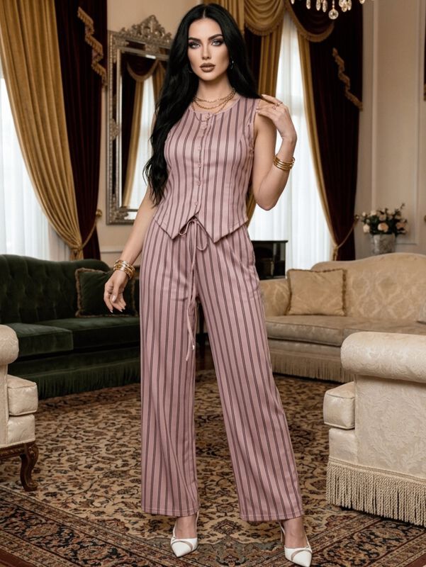 Conjunto 2 Piezas Chaleco Y Pantal&oacute;n Rayado Ele... image number null