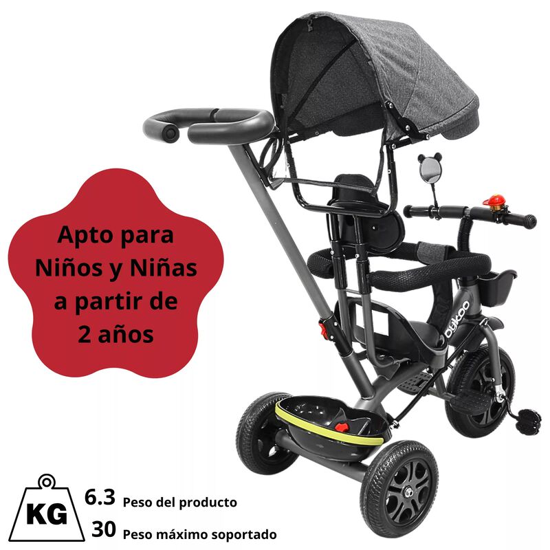 Triciclo Infantil Toldo Protector Bast&oacute;n Dirigi... image number null