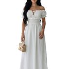 Vestido Maxi Off Shoulder Ves-1056 Blanco Estilo Rom&aacute;ntico Y S&uacute;per C&oacute;modo Para Mujer
