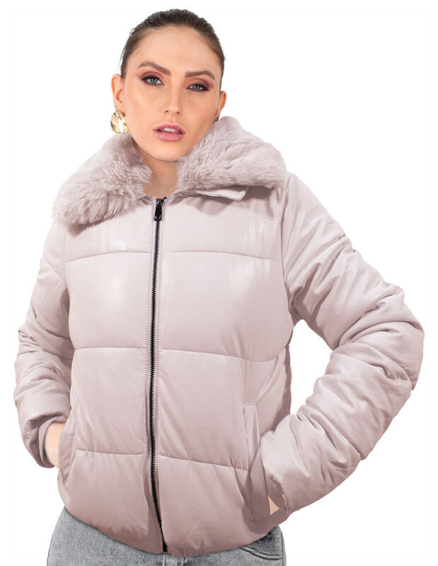 Chamarra Brillosa Acolchada Cuello Peluche Moka... image number null