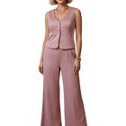 Conjunto 2 Piezas, Chaleco Con Botones Y Pantal&oacute;n Palazzo C&oacute;modo Conj-0201 Coral Outfit Elegante Y Vers&aacute;til Para Mujer