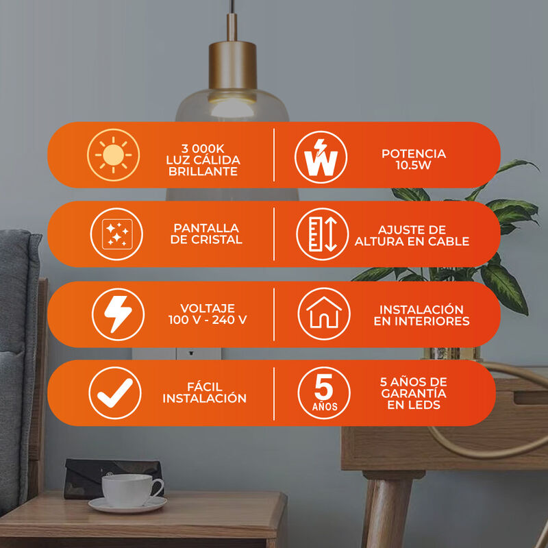 L&aacute;mpara Colgante LED de Cristal 1.50 m de Altur... image number null