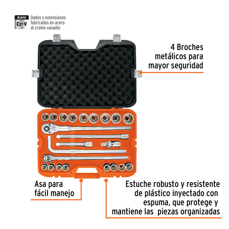 Juego de 23 Herramientas Cuadro 3/4' Mm para Me... image number null