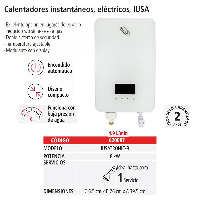 Calentador instantáneo eléctrico 4.9 L/min IUSA image number null