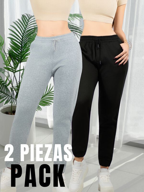 Pack De 2 Pants De Mujer Pantalones Anchos Casu... image number null