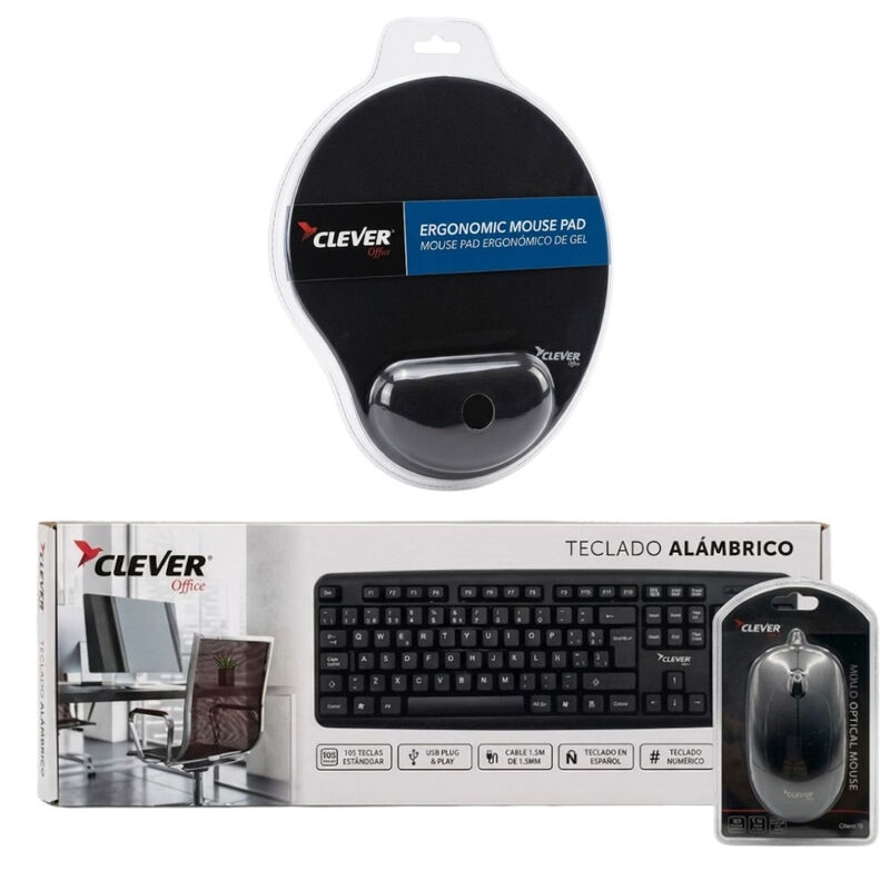 Kit Clever Ofice Teclado , Mouse Al&aacute;mbrico Y Mo... image number null