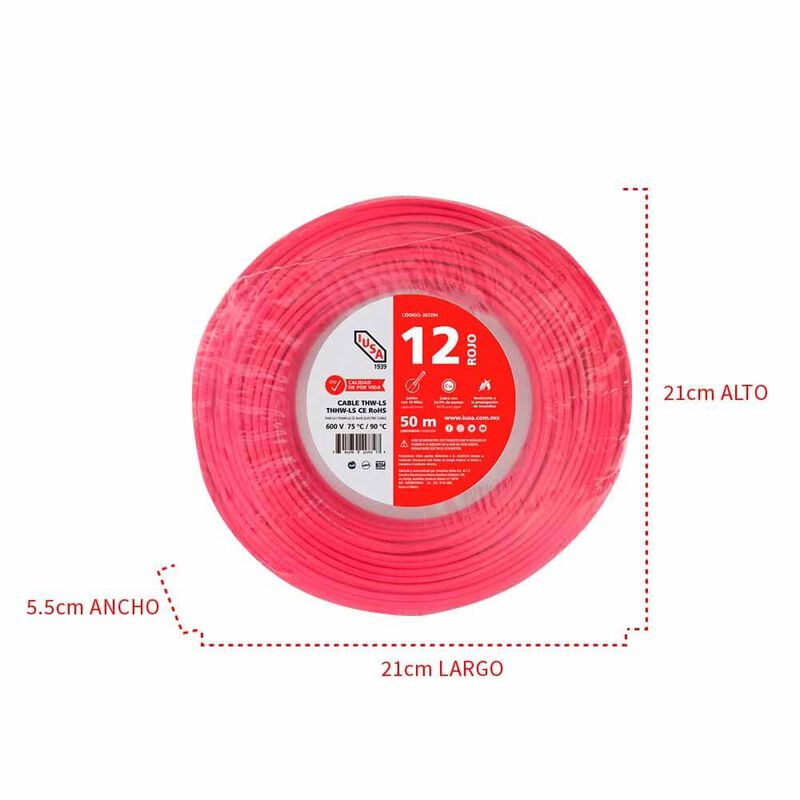 Cable Thhw-Ls Rohs Calibre 12 awg rojo 50M image number null
