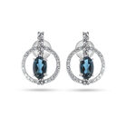 Aretes Oro Blanco 10k Con Topacio Azul Finos | Bizzarro