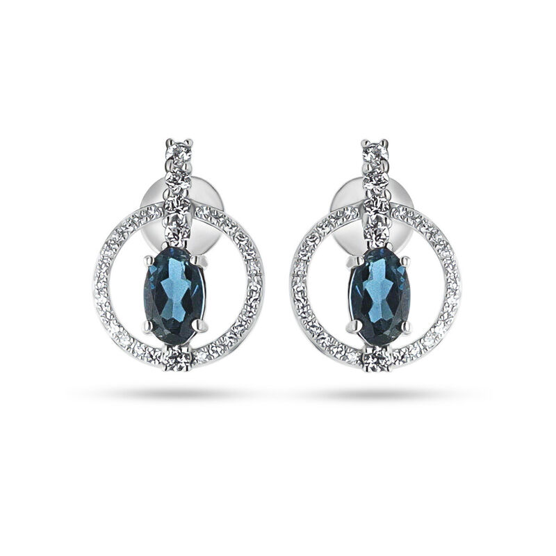 Aretes Oro Blanco 10k Con Topacio Azul Finos | ... image number null