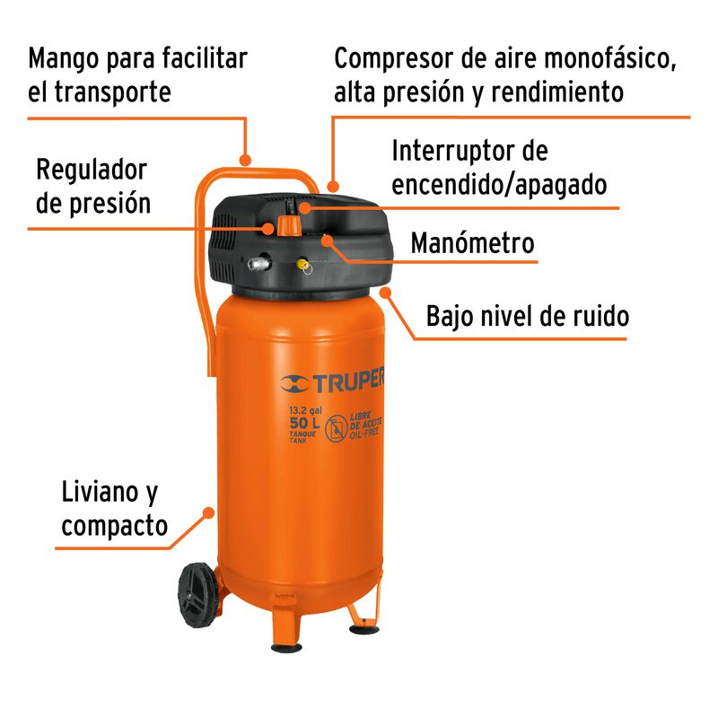 Compresor de Aire Libre de Aceite 50 L 3 Hp (Po... image number null