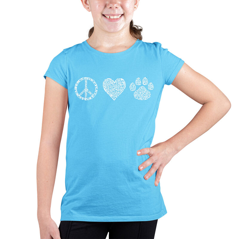 Camiseta Word Art Para Ni&ntilde;a - Paz Amor Gatos - ... image number null