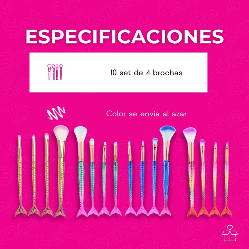 Set de 10 Brochas Sirena Maquillaje De 4pz Rost... image number null