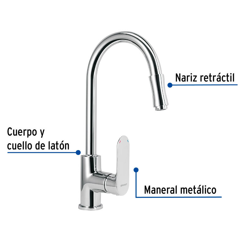 Mezcladora Cromo Nariz Retr&aacute;ctil para Fregadero... image number null