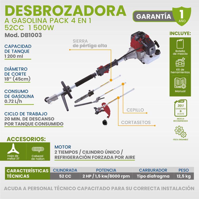 DESBROZADORA A GASOLINA CON ACCESORIOS 4EN1 IGO... image number null