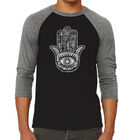 Camiseta Ragl&aacute;n de B&eacute;isbol Word Art Para Hombre - Hamsa - Negro Gris