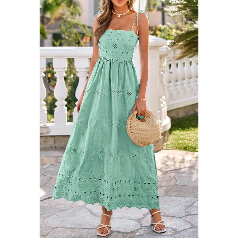 Vestido Maxi Dowerme Boho de Algod&oacute;n Verde Salv... image number null