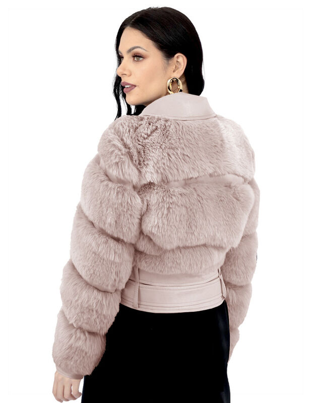 Chamarra Vinipiel Peluche Mujer Premium Beige R... image number null