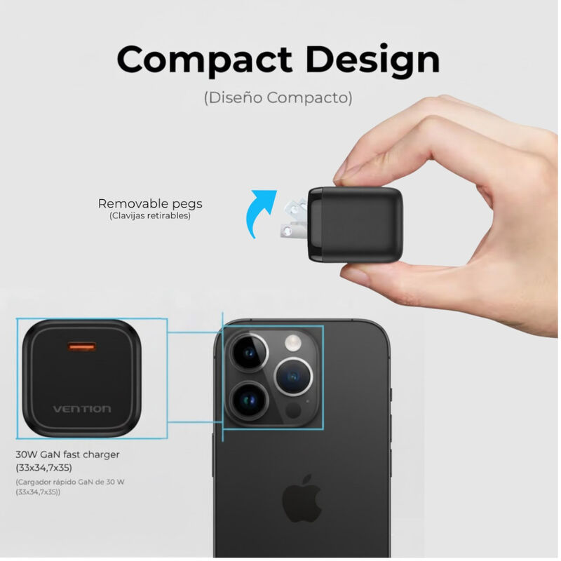 Cargador R&aacute;pido VENTION 30W GaN Compacto + Cabl... image number null