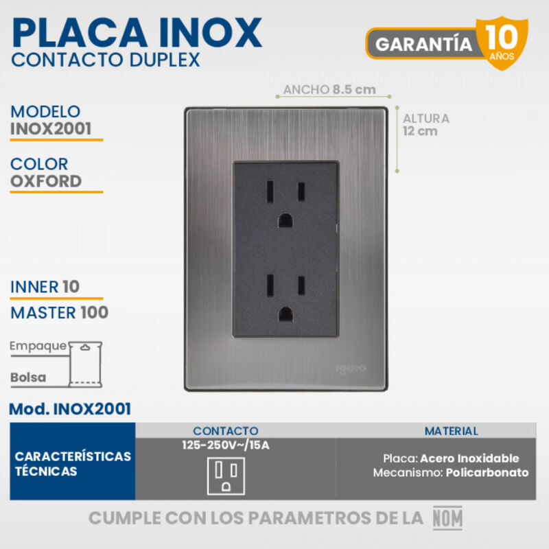 Paquete 5 piezas Placa Inox Con Contacto Dúplex... image number null