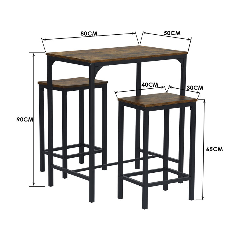 Juego De Mesa Alta Con 2 Bancos, Estilo Industr... image number null