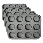 Bandeja para Muffins Amazon Basics, 24 Cavidades, Antiadherente, Gris, Juego de 4