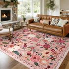 Alfombra Warmys 6x9 Lavable Rosa Boho Floral