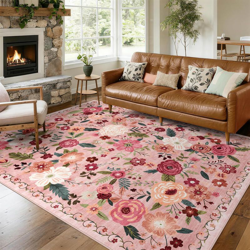 Alfombra Warmys 6x9 Lavable Rosa Boho Floral image number null