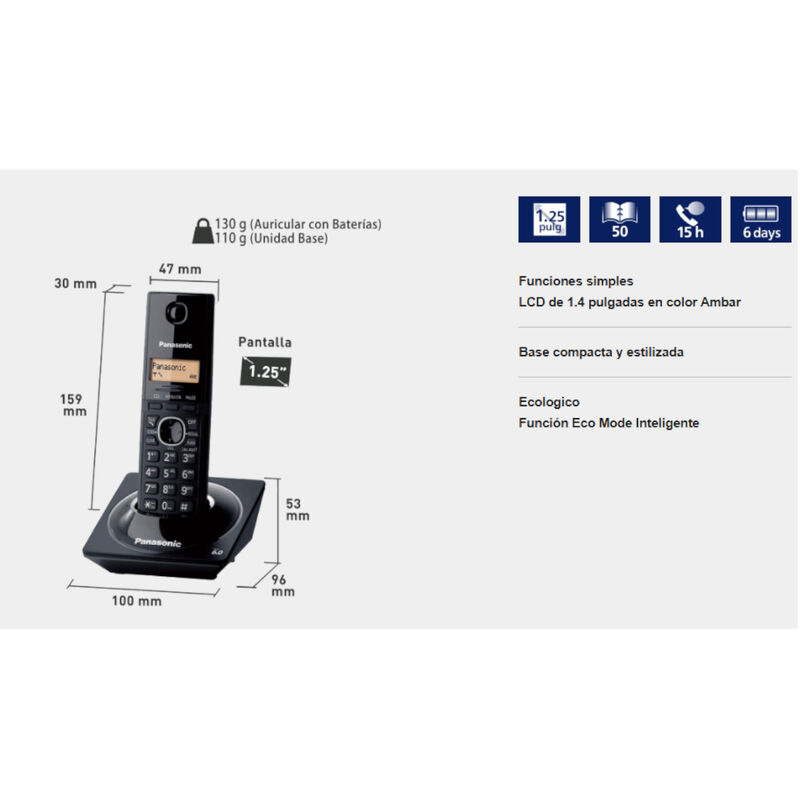 Teléfono Inalámbrico Panasonic KX-TG1711 Digita... image number null