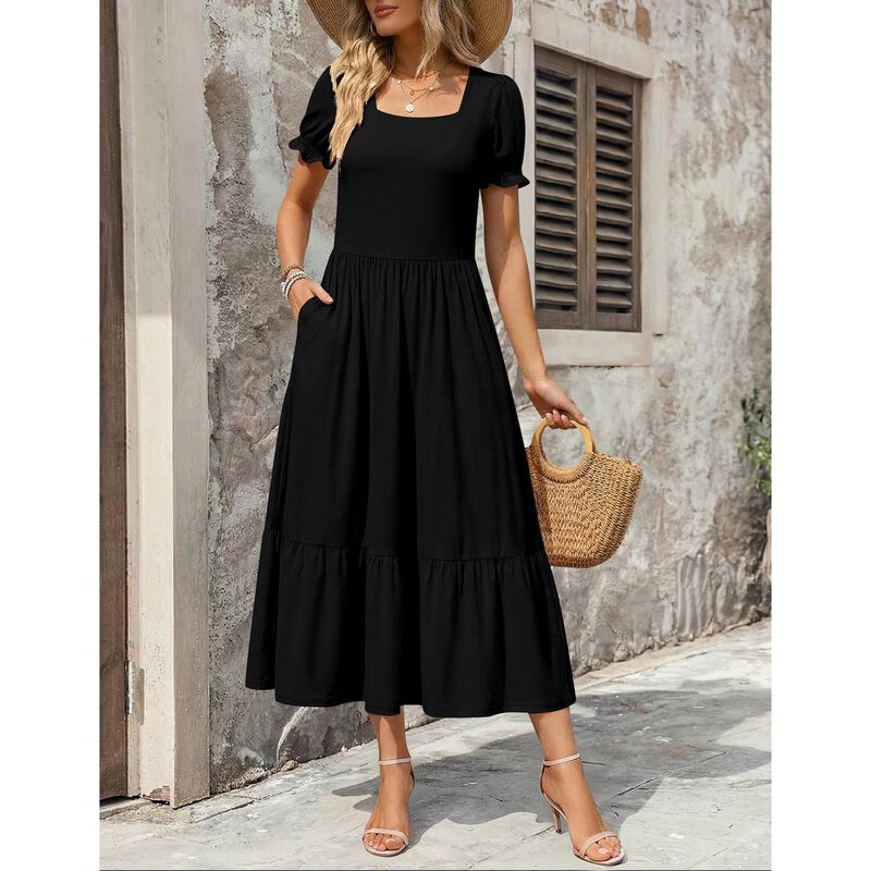 Vestido Midi Negro Zeagoo con Mangas Abullonada... image number null