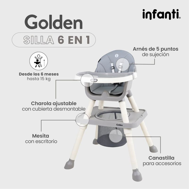 Silla Alta Infanti 6 En 1 Golden Multifuncional... image number null
