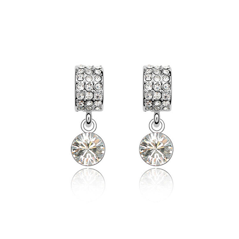 Aretes en Baño de Oro Blanco de 18K con Cristal... image number null