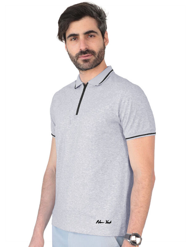 Playera Casual Cuello Con Cierre Hombre Gris Ro... image number null